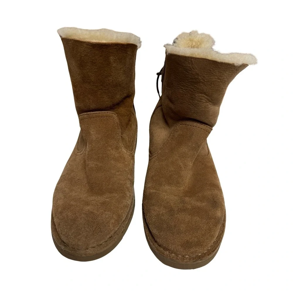 UGG Plush Naiyah Boots Women 9 Chestnut Brown Suede Shearling Lace Back